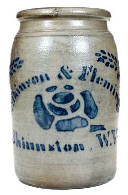 Wilkinson & Fleming / Shinnston, W. VA Stoneware Jar w/ Bold Stenciled Rose Decoration