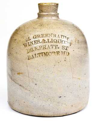Squat M. GREENBAUM / BALTIMORE, MD Stoneware Liquor Jug