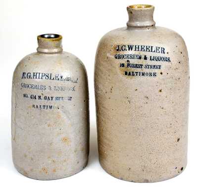 Lot of Two: E. G. HIPSLEY & CO. and J. C. WHEELER Baltimore, MD Stoneware Liquor Jugs