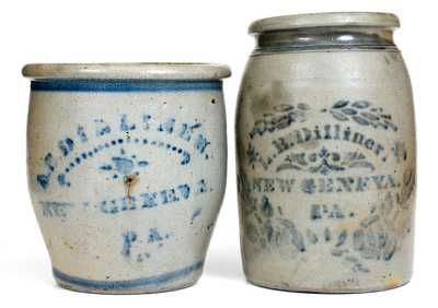 Lot of Two: A. P. DILLINER and L. B. DILLINER / NEW GENEVA, PA Stoneware Jars