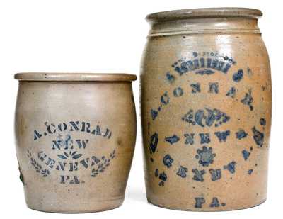 Lot of Two: A. CONRAD / NEW GENEVA, PA Stoneware Jars, One Double-Sided