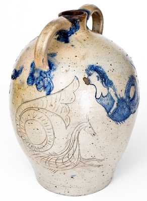 Exceedingly Rare Cornwall, New York Incised Mermaid Stoneware Water Cooler