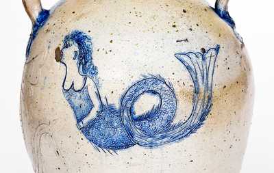 Exceedingly Rare Cornwall, New York Incised Mermaid Stoneware Water Cooler