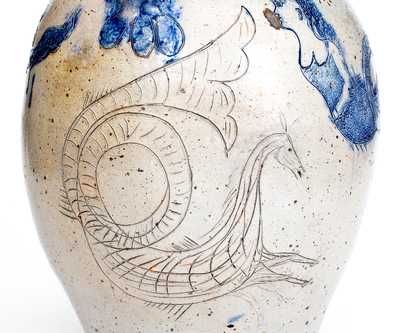 Exceedingly Rare Cornwall, New York Incised Mermaid Stoneware Water Cooler