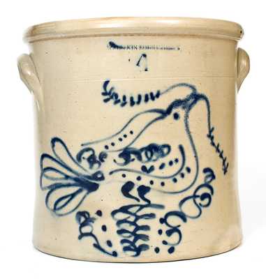 Rare W. ROBERTS BINGHAMTON, NY Stoneware Crock w/ Dove of Peace Decoration