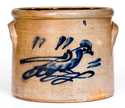 Scarce Half-Gallon attrib. Somerset Potters Works (Massachusetts) Stoneware Bird Crock