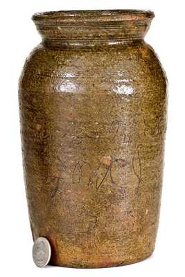 Rare South Carolina Stoneware Jar w/ Initials and Inscription, 