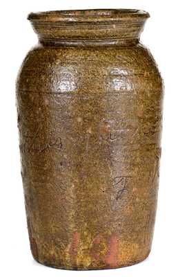 Rare South Carolina Stoneware Jar w/ Initials and Inscription, 