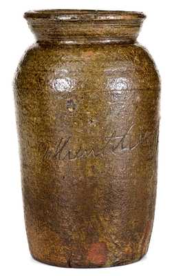 Rare South Carolina Stoneware Jar w/ Initials and Inscription, 