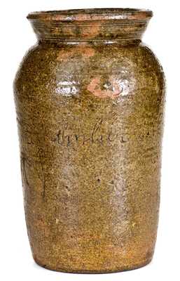 Rare South Carolina Stoneware Jar w/ Initials and Inscription, 