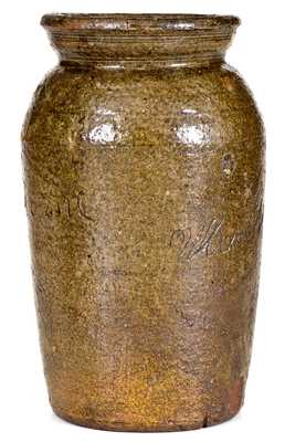 Rare South Carolina Stoneware Jar w/ Initials and Inscription, 