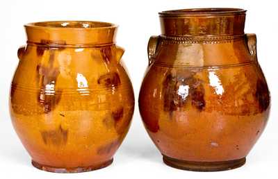 Two Glazed Redware Jars, Norwalk, CT or Huntington, Long Island, NY