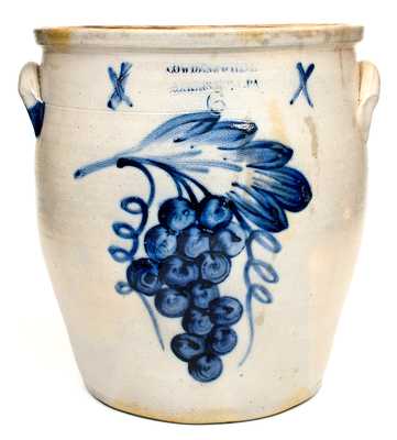 Exceptional COWDEN & WILCOX / HARRISBURG, PA Stoneware Crock w/ Elaborate Grapes Design