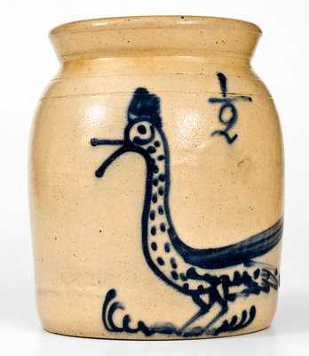 Very Rare Half-Gallon Cortland, NY Stoneware Jar with Cobalt Gooney Bird Decoration