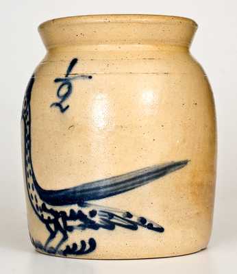Very Rare Half-Gallon Cortland, NY Stoneware Jar with Cobalt Gooney Bird Decoration