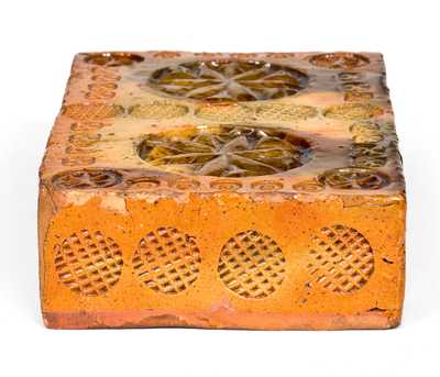 Rare Stamp-Decorated Redware Doorstop, PA origin, 19th century