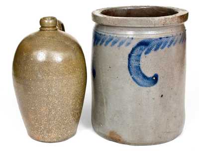 Two Pieces of Signed Solomon Bell Stoneware, Winchester and Strasburg, VA, circa 1840-80