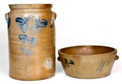 Lot of Two: P. HERRMANN (Baltimore) Stoneware Jar and possibly Herrmann Milkpan