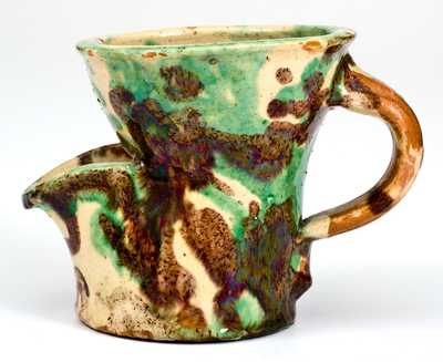 Exceptional Shenandoah Valley Multi-Glazed Redware Shaving Mug, J. Eberly, Strasburg, VA