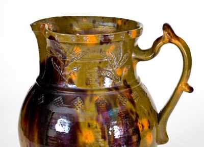 Very Unusual Pennsylvania Redware Pitcher w/ Incised and Impressed Decoration