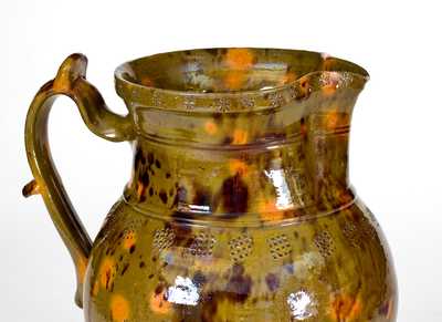 Very Unusual Pennsylvania Redware Pitcher w/ Incised and Impressed Decoration