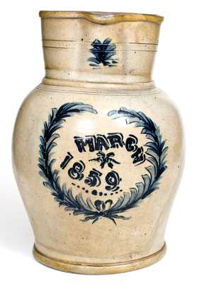 Outstanding 4 Gal. Stoneware Pitcher Inscribed "MARCH / 1859," probably NJ