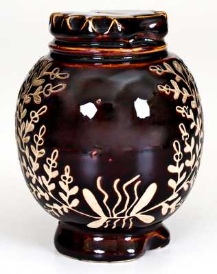 Exceptional Summit County, Ohio Stoneware Bank w/ Elaborate Incised Floral Decoration