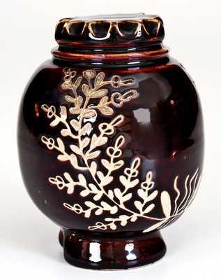 Exceptional Summit County, Ohio Stoneware Bank w/ Elaborate Incised Floral Decoration