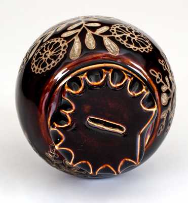 Exceptional Summit County, Ohio Stoneware Bank w/ Elaborate Incised Floral Decoration