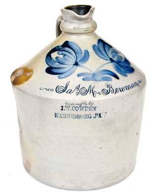 Rare and Important J. W. COWDEN / HARRISBURG, PA Syrup Jug w/ Muncy, PA Inscription