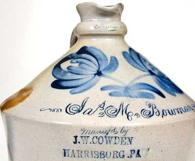 Rare and Important J. W. COWDEN / HARRISBURG, PA Syrup Jug w/ Muncy, PA Inscription