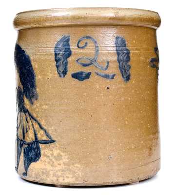 Exceptional Ohio Stoneware Crock w/ Incised Folk Art Figure of a Man