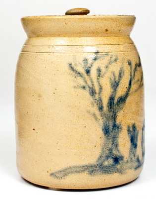 Outstanding attrib. Cortland, NY Stoneware Jar w/ Cobalt House Scene