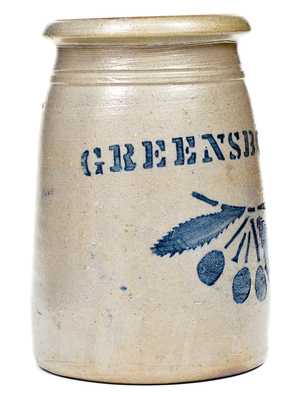 Outstanding Small GREENSBORO Stoneware Canning Jar w/ Cherries Decoration