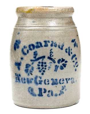 Fine Small A. Conrad & Co. / New Geneva, PA Stoneware Canning Jar w/ Stencilled Grapes