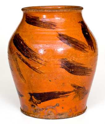 Very Rare Cain Pottery, Sullivan County, Tennessee Redware Jar w/ Manganese Decoration