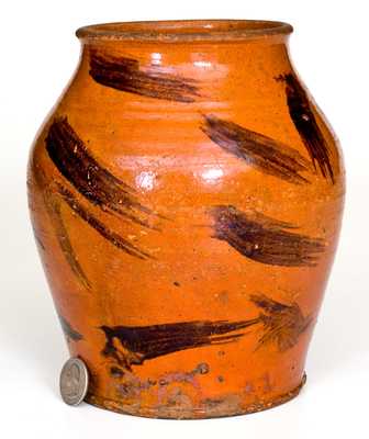 Very Rare Cain Pottery, Sullivan County, Tennessee Redware Jar w/ Manganese Decoration