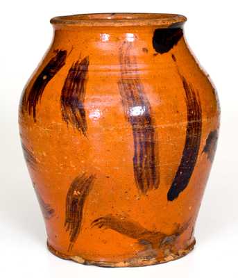 Very Rare Cain Pottery, Sullivan County, Tennessee Redware Jar w/ Manganese Decoration