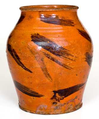 Very Rare Cain Pottery, Sullivan County, Tennessee Redware Jar w/ Manganese Decoration