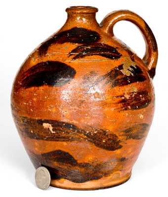 Very Rare Cain Pottery, Sullivan County, TN Redware Jug w/ Manganese Decoration
