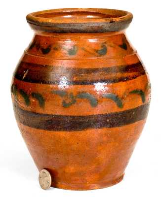 Rare New York State Redware Jar w/ Two-Color Slip Decoration