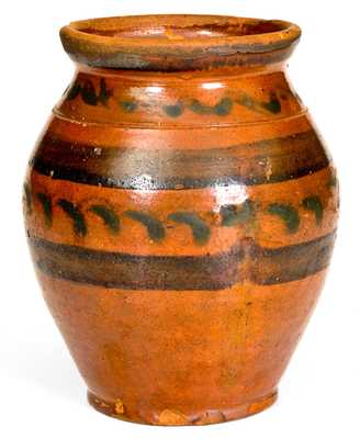 Rare New York State Redware Jar w/ Two-Color Slip Decoration