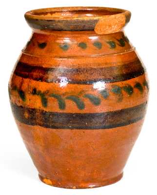 Rare New York State Redware Jar w/ Two-Color Slip Decoration