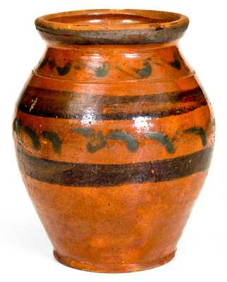 Rare New York State Redware Jar w/ Two-Color Slip Decoration
