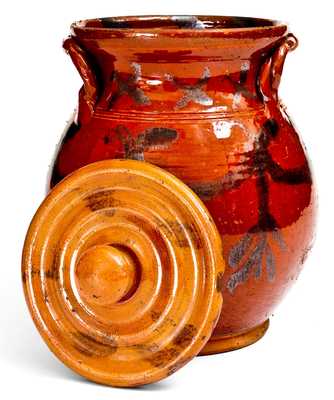 Exceptional David Mandeville, Circleville, NY Redware Rope-Handled Jar