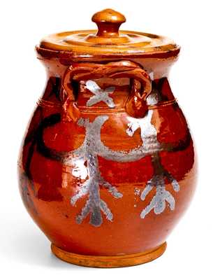 Exceptional David Mandeville, Circleville, NY Redware Rope-Handled Jar