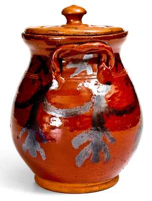 Exceptional David Mandeville, Circleville, NY Redware Rope-Handled Jar