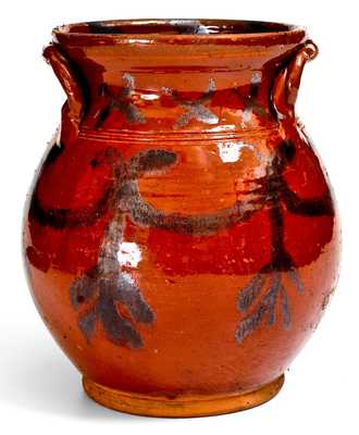 Exceptional David Mandeville, Circleville, NY Redware Rope-Handled Jar