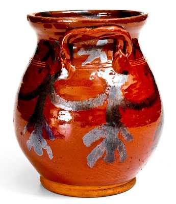 Exceptional David Mandeville, Circleville, NY Redware Rope-Handled Jar