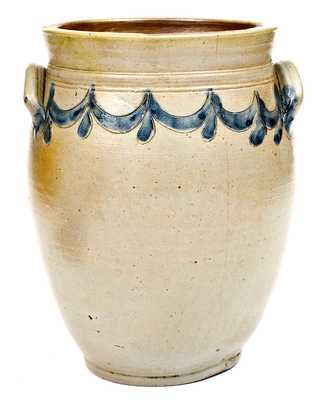 Fine 1 Gal. Stoneware Jar with Incised Drapes att. Norwich, CT